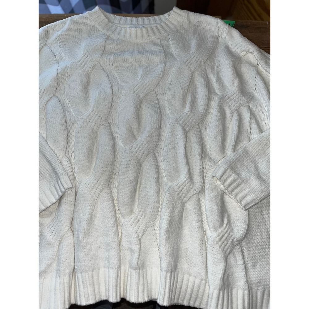 J. Jill Chenille Cable Knit‎ Sweater Womens Large Petite Cream White Crew Neck